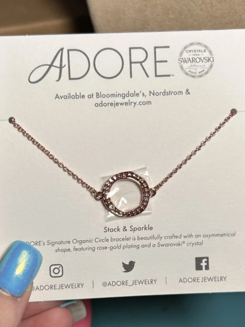 NWT Adore Swarovski Crystal Rose Gold Organic Circle Bracelet (Stack & Sparkle)